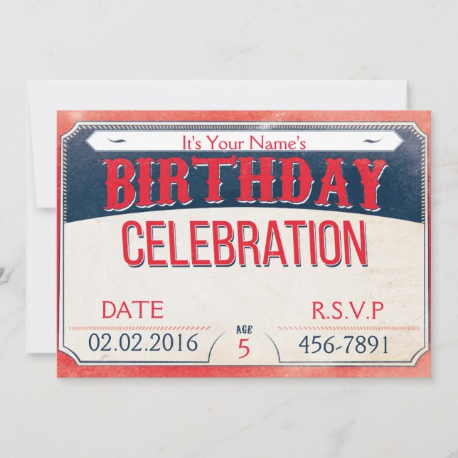 Customisable Blue & Red Carnival Birthday Invitation (Front)