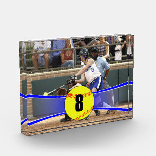 Customisable Blue Softball Photo Cube Block