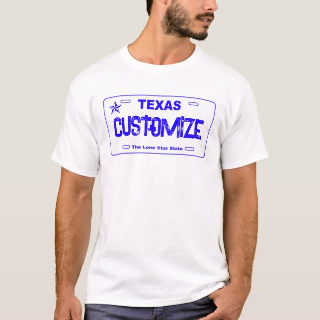 Customisable blue Texas license plate shirt (Front)