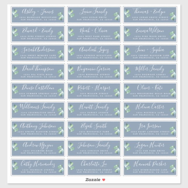 Customisable Blue Wedding Guest Address Labels (Sheet)