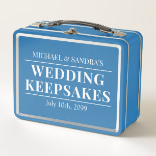 Customisable Blue Wedding Keepsakes Metallic Box