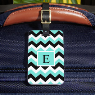 Customisable Blue White Black Chevron Pattern Luggage Tag