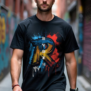 Customisable Bold Graffiti Monogram 'R' Urban T-Shirt