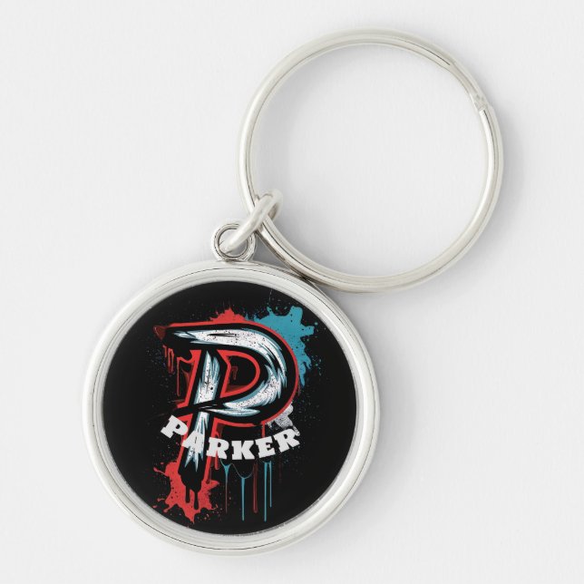Customisable Bold Urban Spray Paint Monogram "P" Key Ring (Front)