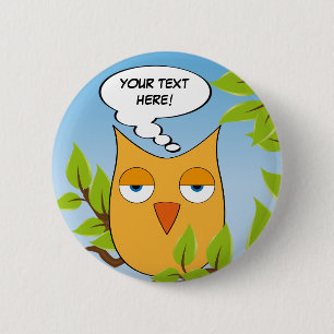 Customisable bored little owl - multiple colours 6 cm round badge