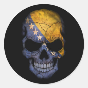 Customisable Bosnian Flag Skull Classic Round Sticker