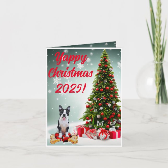 Customisable Boston Terrier Dog Yappy Xmas Card (Front)