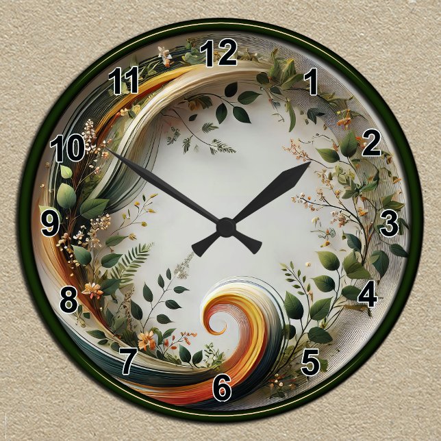 Customisable Botanical Swirl Nature Design Round Clock (Creator Uploaded)