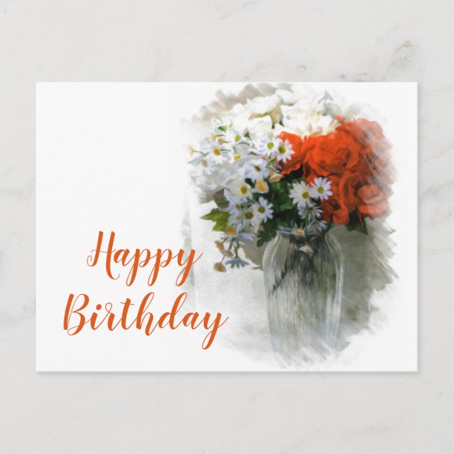 Customisable Bouquet Digital Art Birthday Postcard (Front)