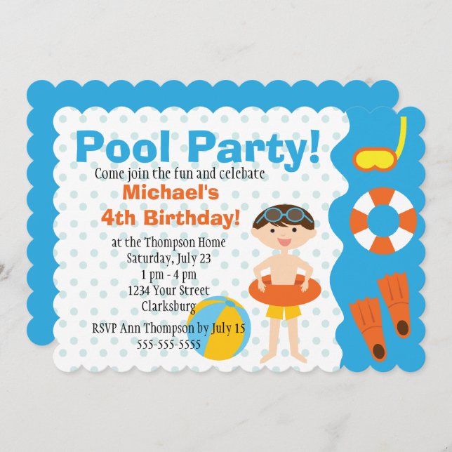 Customisable Boy Pool Party Birthday Invitation (Front/Back)