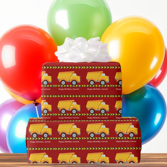 Customisable Boys Birthday Red Dump Truck Wrapping Paper (Creator Uploaded)