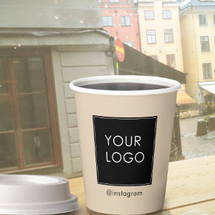 Customisable Branded Company Business Logo Beige Paper Cups