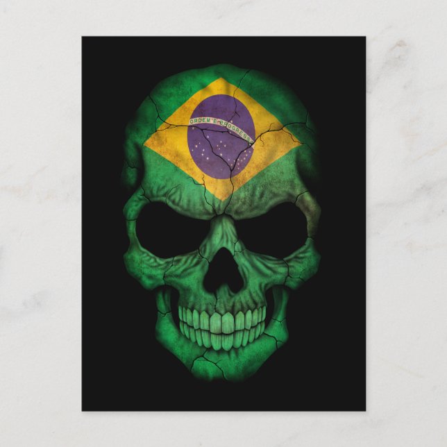 Customisable Brazilian Flag Skull Postcard (Front)