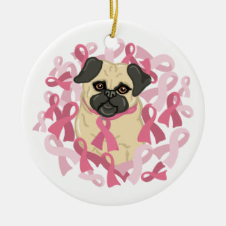 Customisable Breast Cancer Awareness Pug Ceramic Tree Decoration