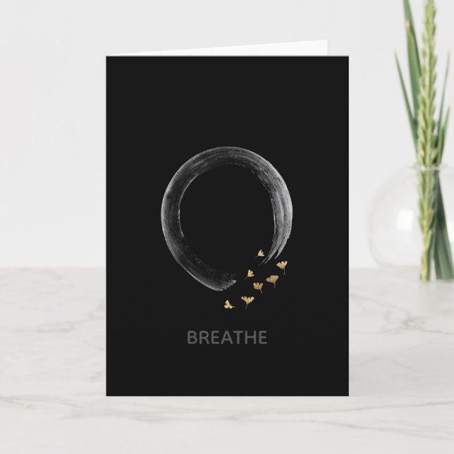 Customisable BREATHE Zen Enso Circle Ginkgo Art Card (Front)