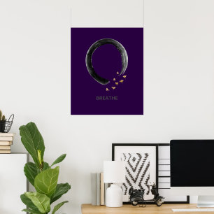 Customisable BREATHE Zen Enso Circle Ginkgo Art Poster