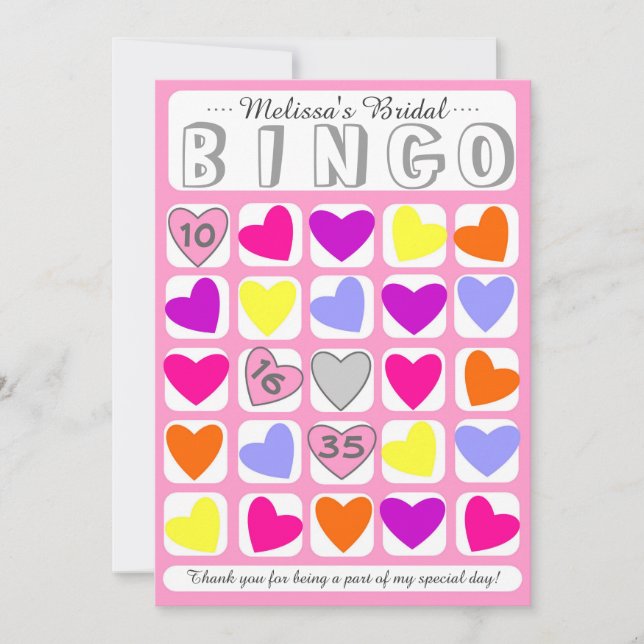 Customisable bridal bingo game card (Front)