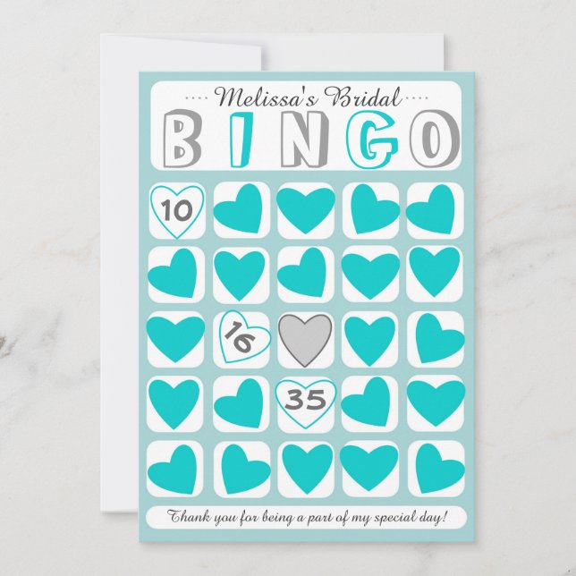 Customisable bridal bingo game teal grey card (Front)