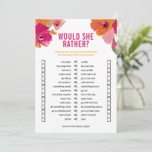 Customisable Bridal Shower Game 'Would She Rather' Invitation