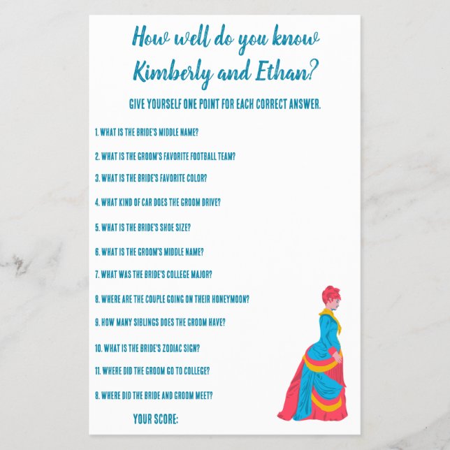 Customisable Bridal Shower Trivia Game Flyer (Front)
