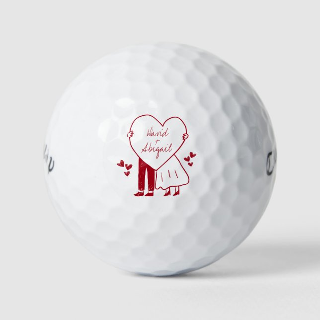 Customisable Bride And Groom Name Wedding Favours Golf Balls (Front)
