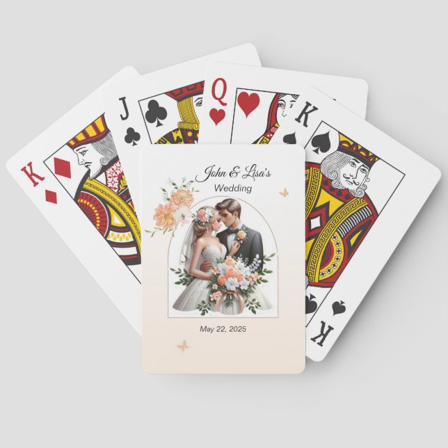 Customisable Bride and Groom Peach Playing Cards (Back)