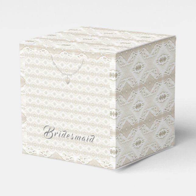 Customisable Bridesmaid Faux-Lace and Heart Favour Box (Front Side)