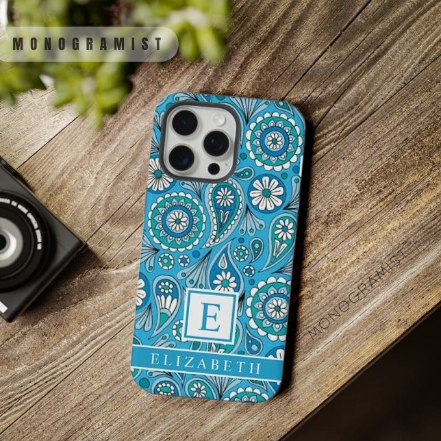Customisable Bright Light Blue White Paisley iPhone Case (Customizable Bright Light Blue White Paisley iPhone Case)