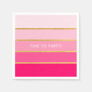 Customisable Bright Pink & Gold Stripe Napkin