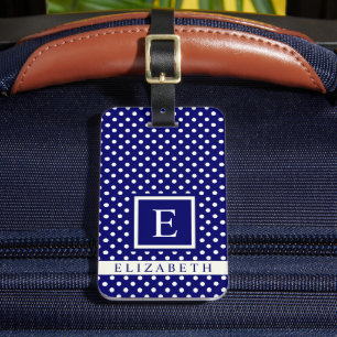 Customisable Bright Royal Blue White Polka Dot  Luggage Tag