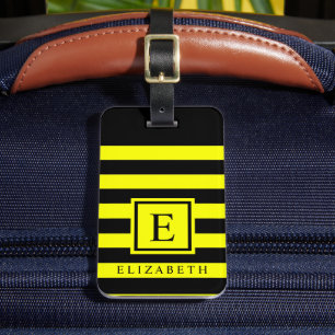 Customisable Bright Yellow Black Colour Block Luggage Tag