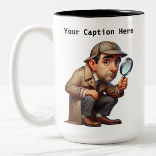 Customisable British Detective Cartoon Mystery Two-Tone Coffee Mug