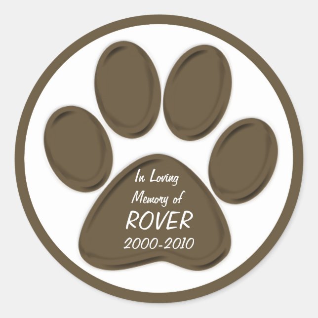 Customisable brown paw print sympathy stickers (Front)