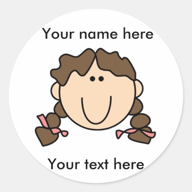 Customisable Brunette Girl with Braids Classic Round Sticker (Front)