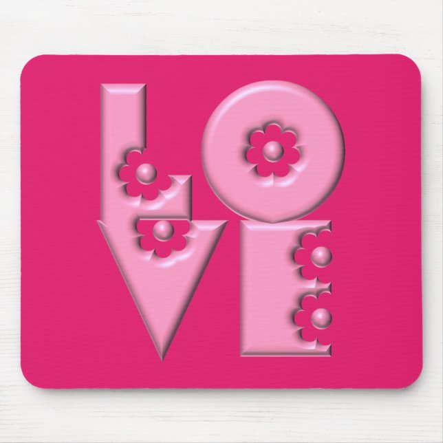 Customisable Bubblegum Pink 3D LOVE Square Mouse Pad (Front)