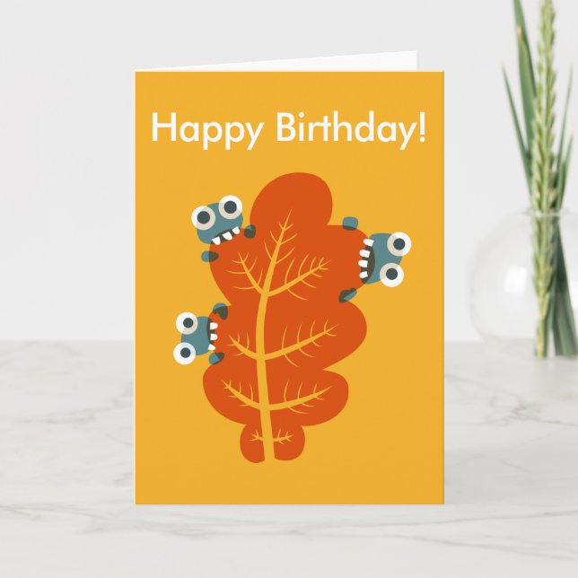 Customisable Bugs Bite Autumn Leaf Birthday Card (Front)