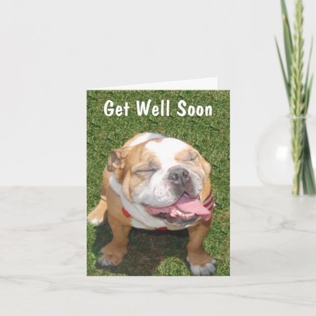 Customisable Bull Dog Get Well Card (Front)