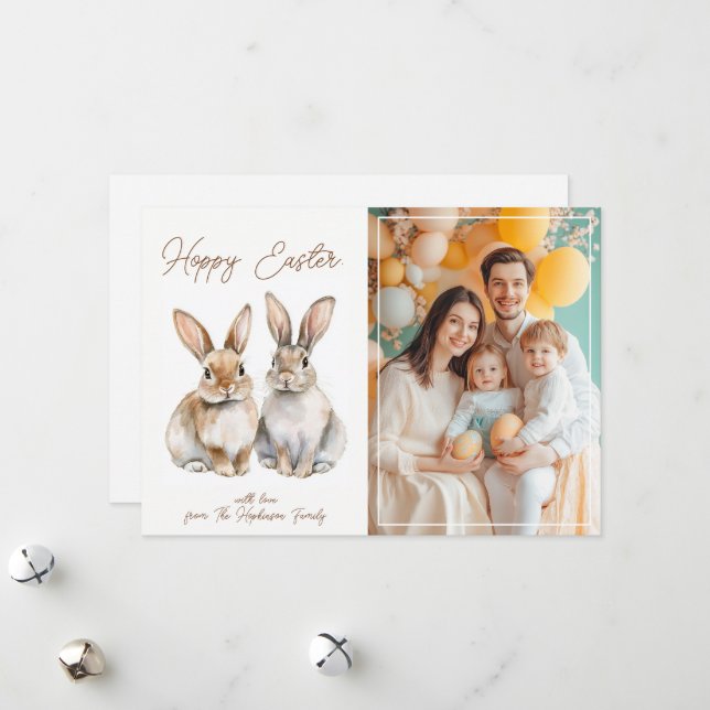 Customisable 🐇Bunny Bliss Greetings Holiday Card (Front/Back In Situ)