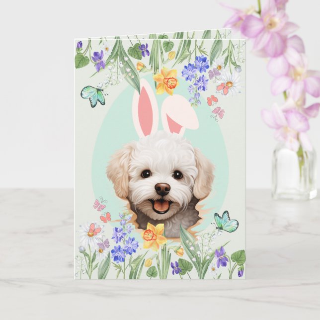 Customisable Bunny Ears Maltese Easter Card (Orchid)