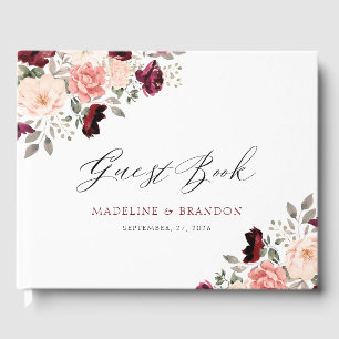 Customisable Burgundy Blush Floral Wedding Guest Book