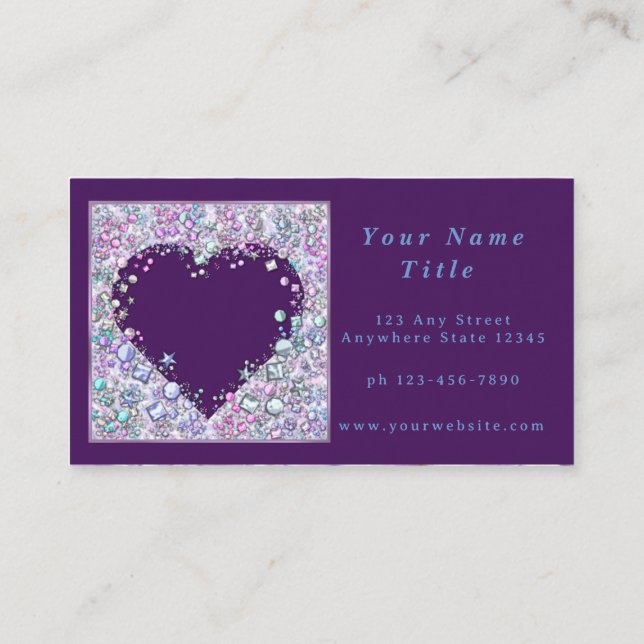 Customisable Business Card Purple Jewel Heart (Back)