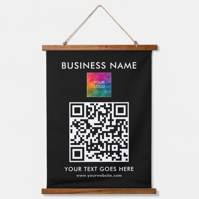 Customisable Business Company Logo Text QR Code Hanging Tapestry (Front)