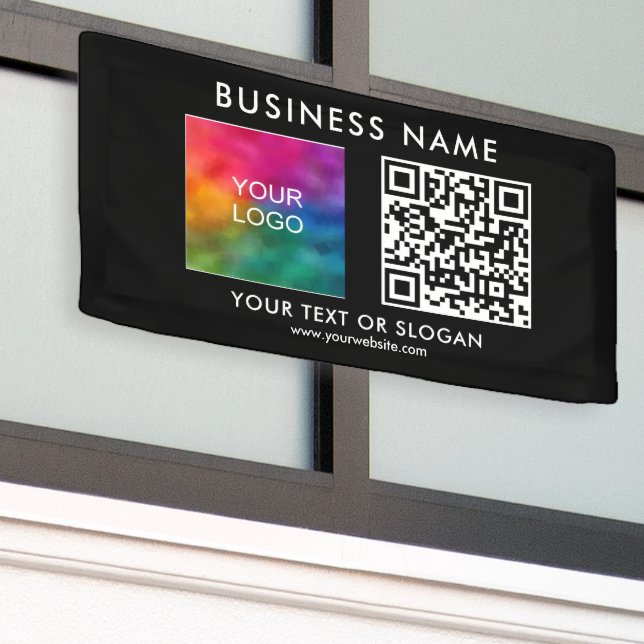 Customisable Business Logo QR Code Modern Outdoor Banner (Outside Building)