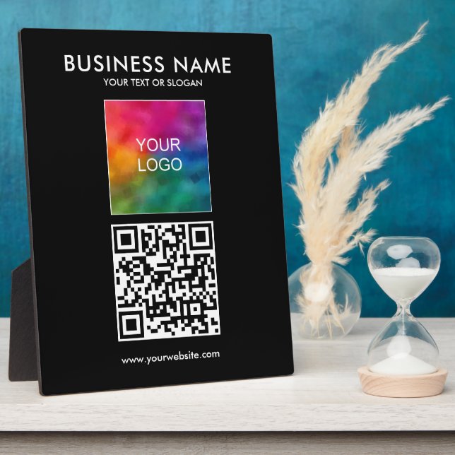 Customisable Business Logo Slogan QR Code Template Plaque (Side)