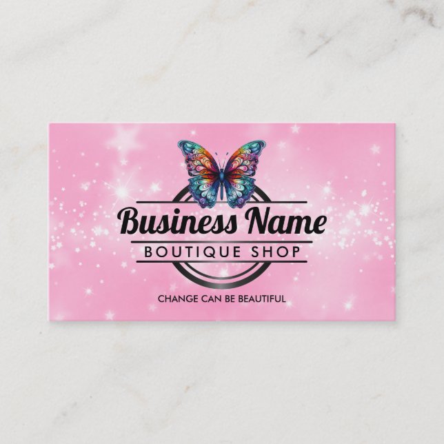 Customisable Butterfly Logo Pink business cards (Front)