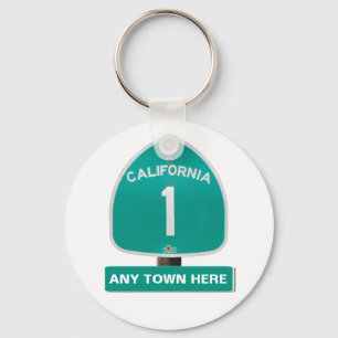 Customisable CA Highway 1 "Any Town Here" Keychain
