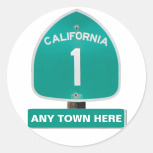 Customisable CA Highway 1 "Any Town Here" Stickers