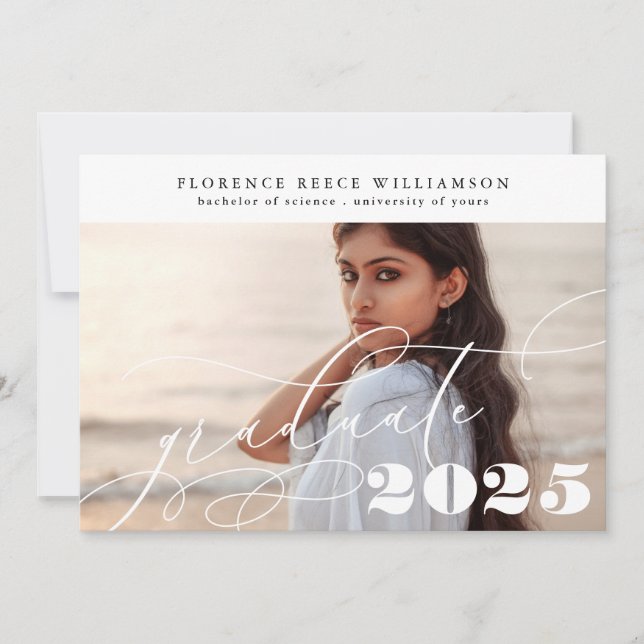 Customisable Calligraphy Photo College Graduation Announcement (Front)