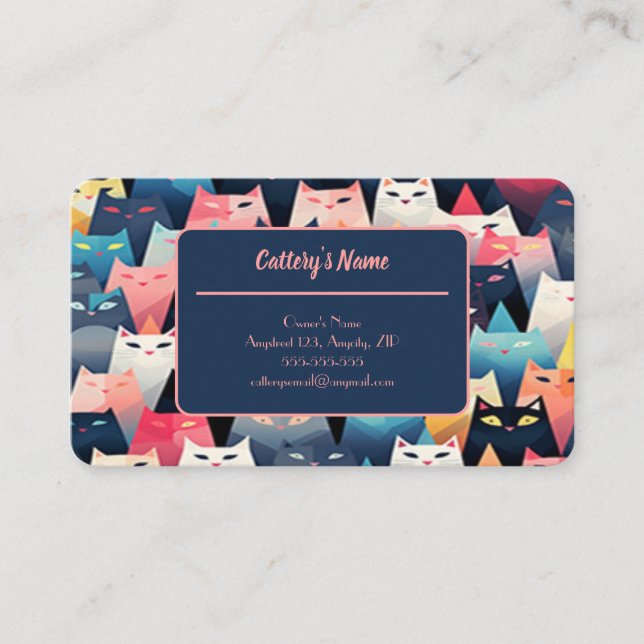 Customisable Calling Card For Cattery Cat Pattern (Front)