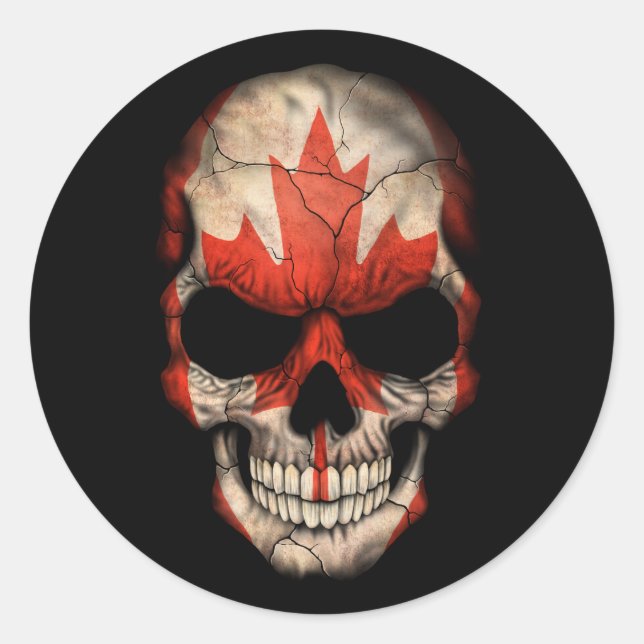 Customisable Canadian Flag Skull Classic Round Sticker (Front)